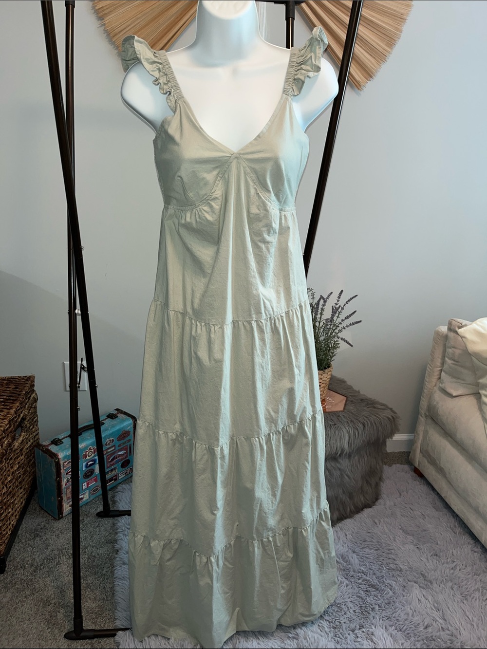 Ruffled Strap Maxi Dress in Pale Sage
